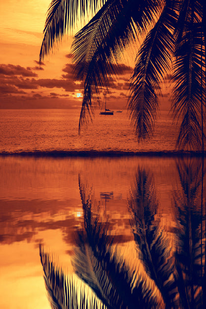 Sea Sunset Palm Leaves & Boat Photograph Print 100% Australian Made