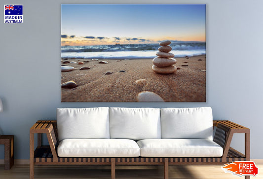 Stones Balance on Beach Sunrise Photograph Print 100% Australian Made
