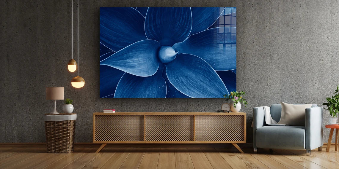 Blue Flower Closeup Print Tempered Glass Wall Art 100% Made in Australia Ready to Hang