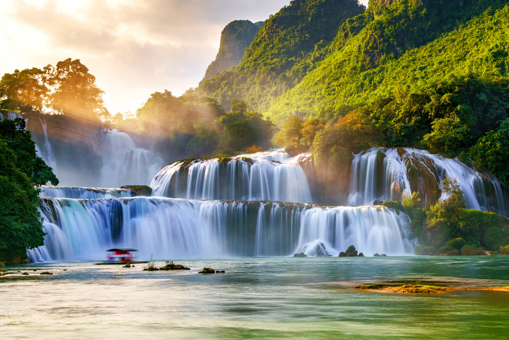 Wallpaper Murals Peel and Stick Removable Aerial View of Ban Gioc Waterfall, Cao Bang, Vietnam High Quality