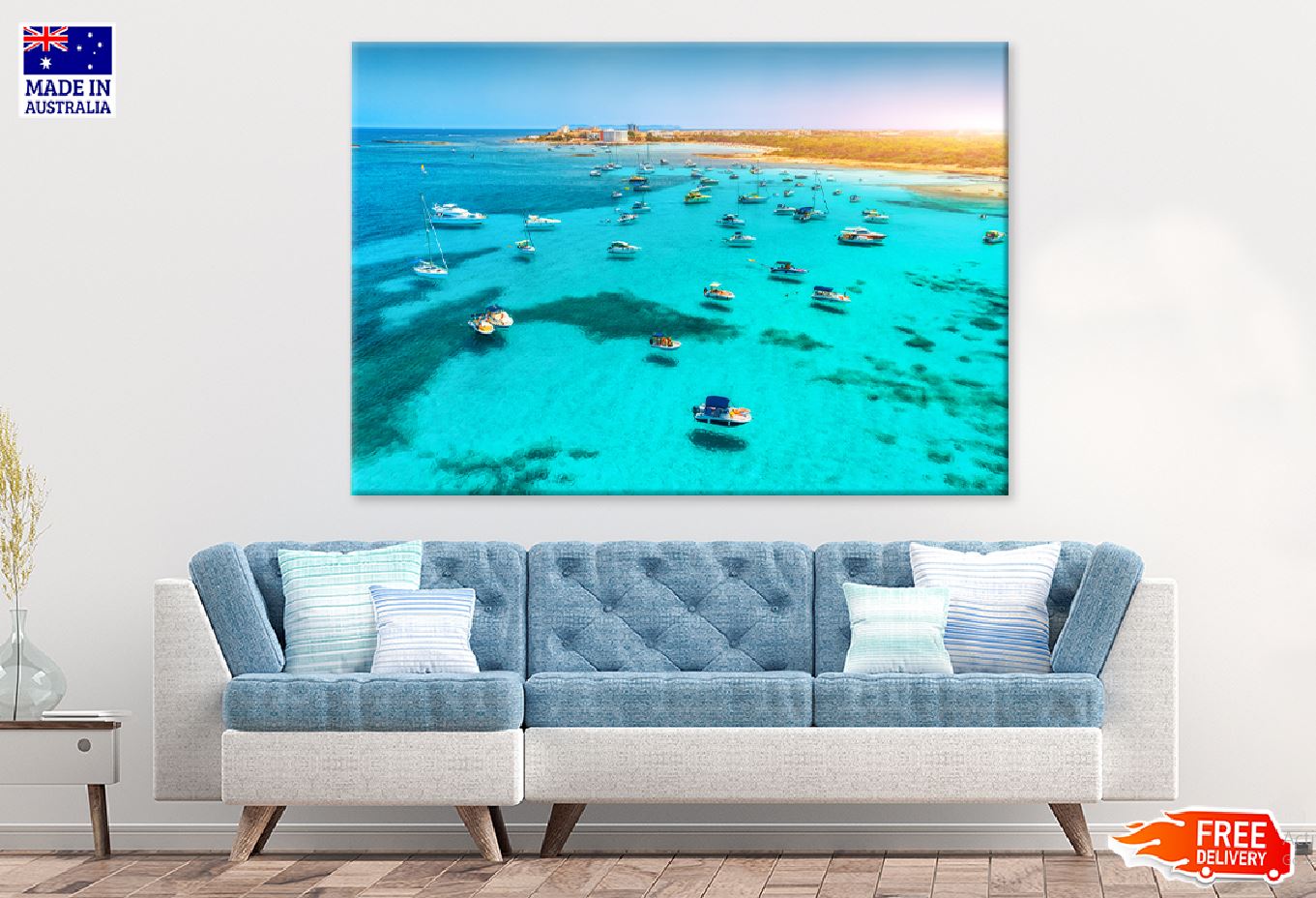 Boats on Mediterranean Sea Lagoon Photograph Print 100% Australian Made