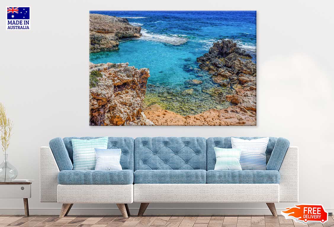 Rocky Coast Blue Sea View Photograph Print 100% Australian Made