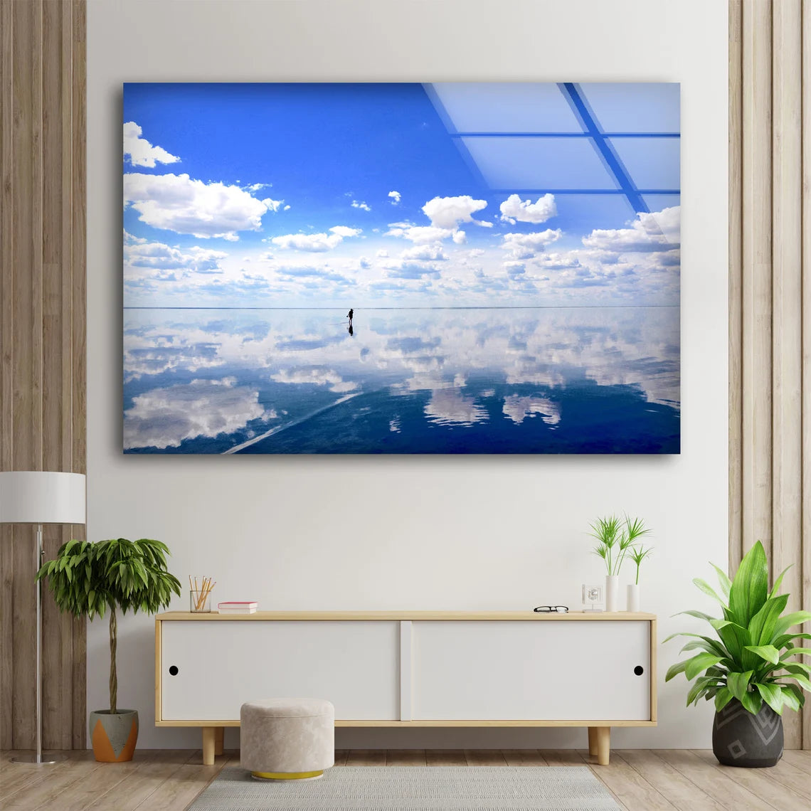 Girl Walking on Water with Sky Reflection Photograph Acrylic Glass Print Tempered Glass Wall Art 100% Made in Australia Ready to Hang