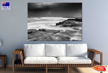 Rocks on Sea B&W View Photograph Print 100% Australian Made