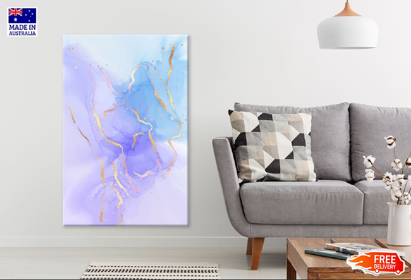 Purple Blue & Gold Lines Abstract Design Print 100% Australian Made