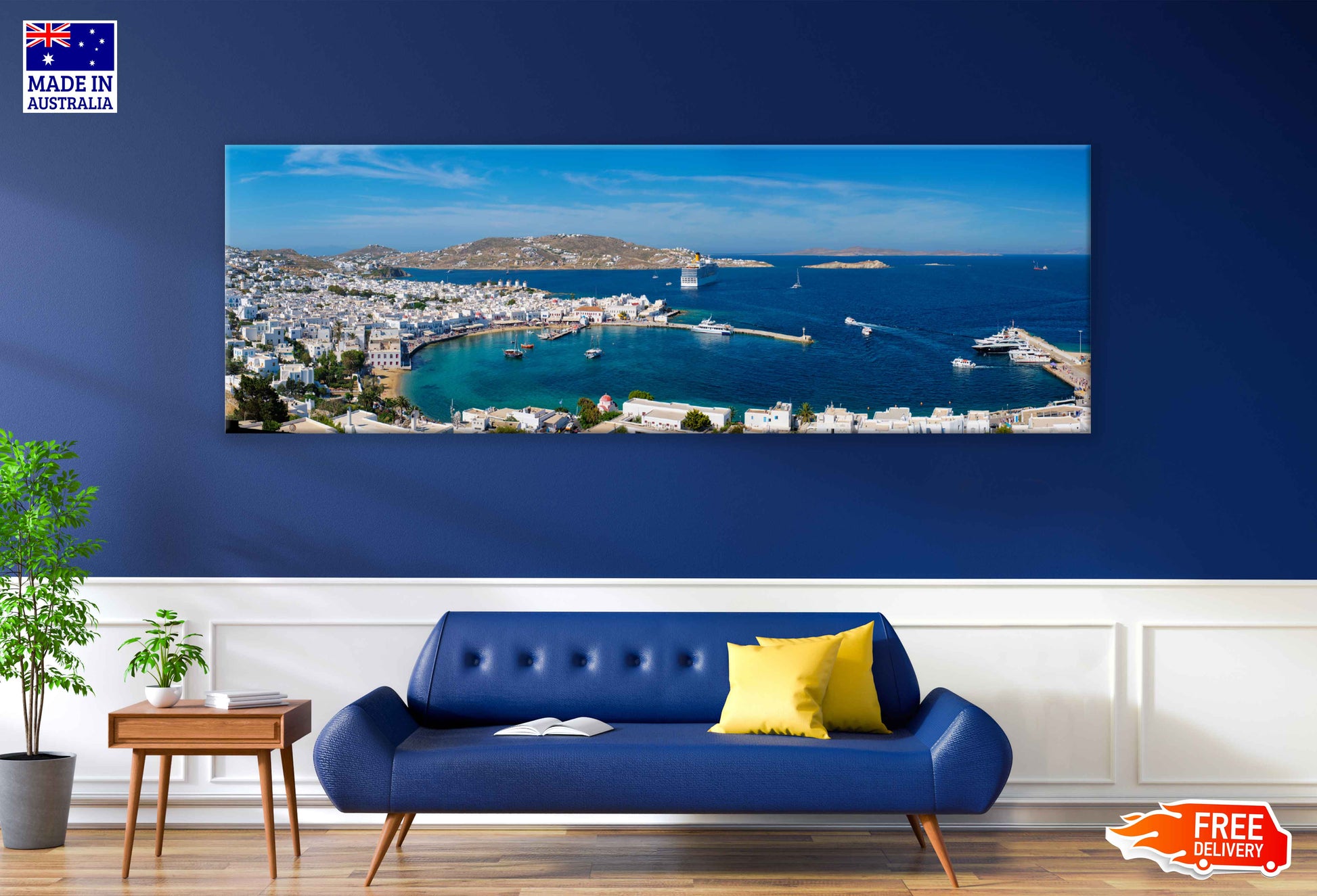 Panoramic Canvas Cyclades Island Sea View Photograph High Quality 100% Australian Made Wall Canvas Print Ready to Hang