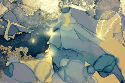 Blue & Gold Fluid Abstract Design Home Decor Premium Quality Poster Print Choose Your Sizes