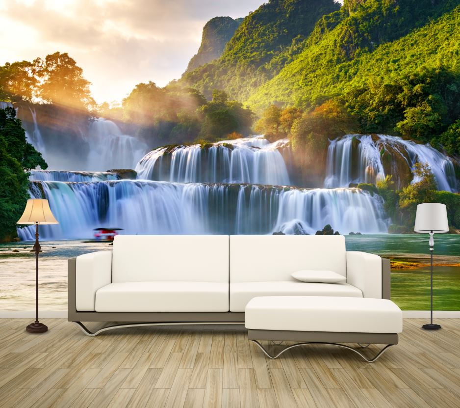 Wallpaper Murals Peel and Stick Removable Aerial View of Ban Gioc Waterfall, Cao Bang, Vietnam High Quality