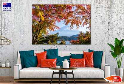 Fuji Winter Mountain & Autumn Tree Scenery Photograph Print 100% Australian Made