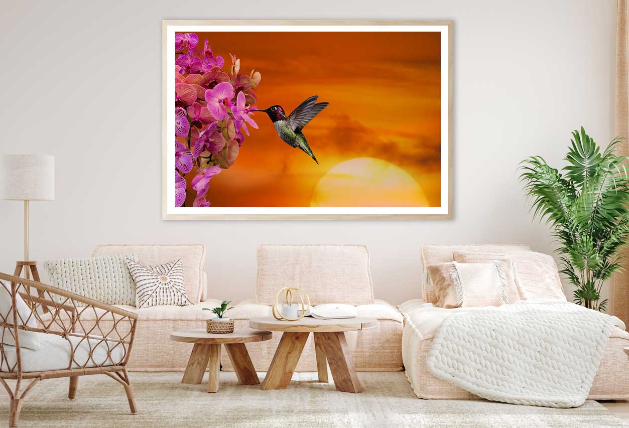 Hummingbird & Flowers Photograph Home Decor Premium Quality Poster Print Choose Your Sizes