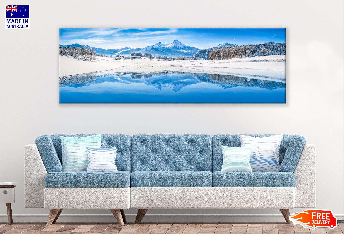 Panoramic Canvas Snow Mountain & Lake View Photograph High Quality 100% Australian Made Wall Canvas Print Ready to Hang