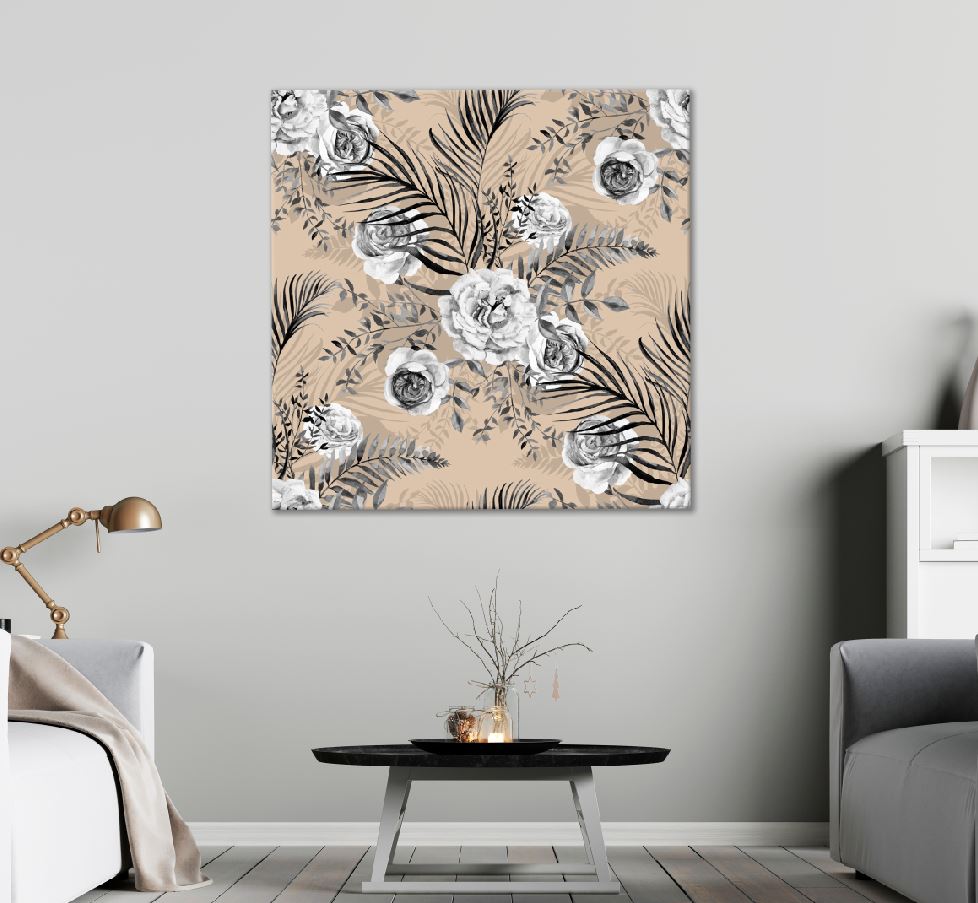 Square Canvas Delicate Pink Roses & Leaves Digital Art High Quality Print 100% Australian Made