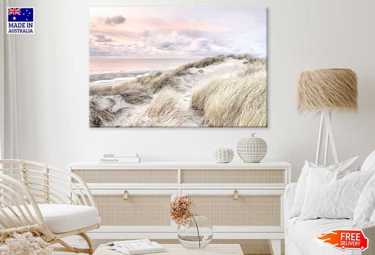 Scenery of Grass Field Near Beach View Print 100% Australian Made
