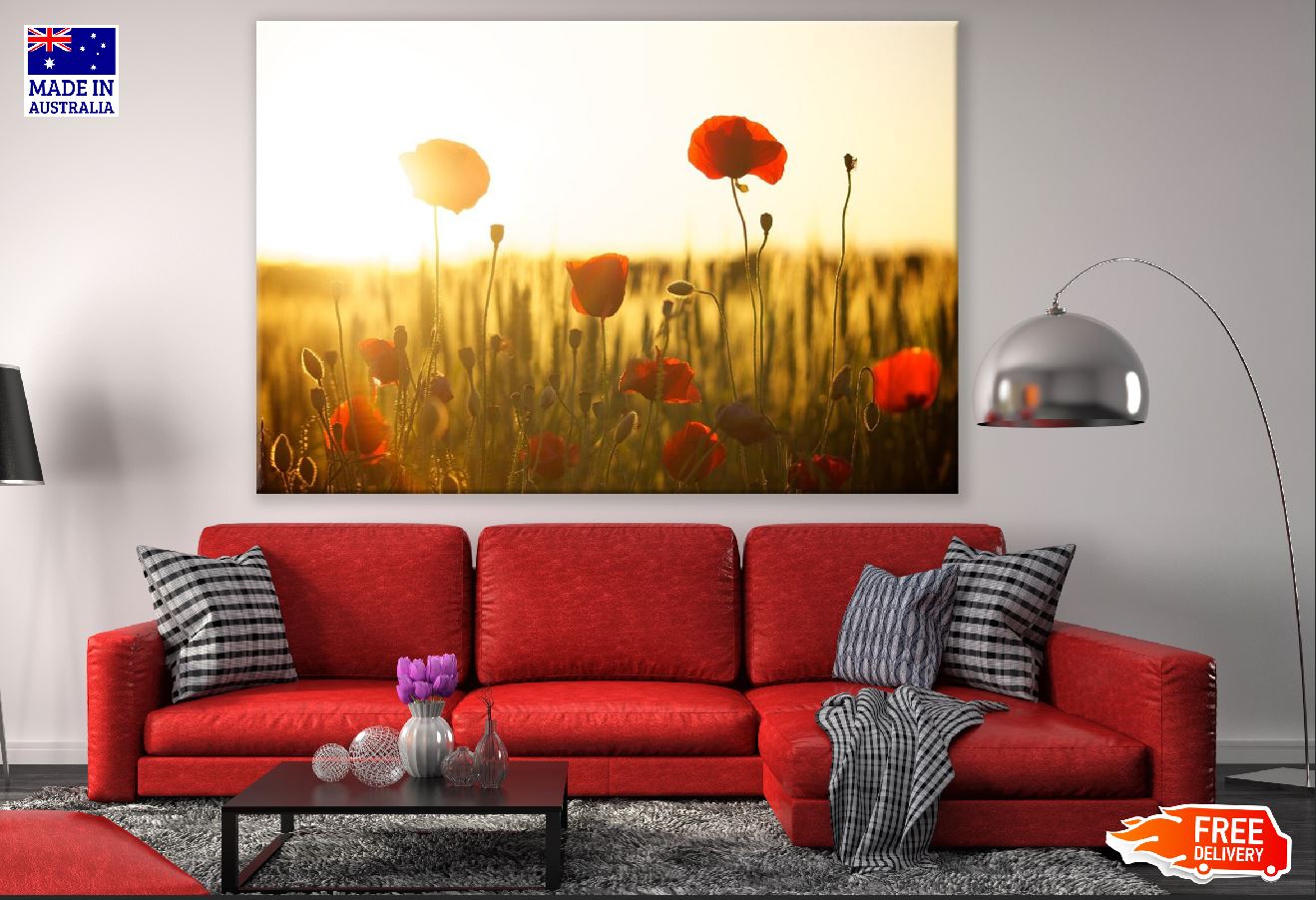 Red Poppy Flowers Sunset Photograph Print 100% Australian Made