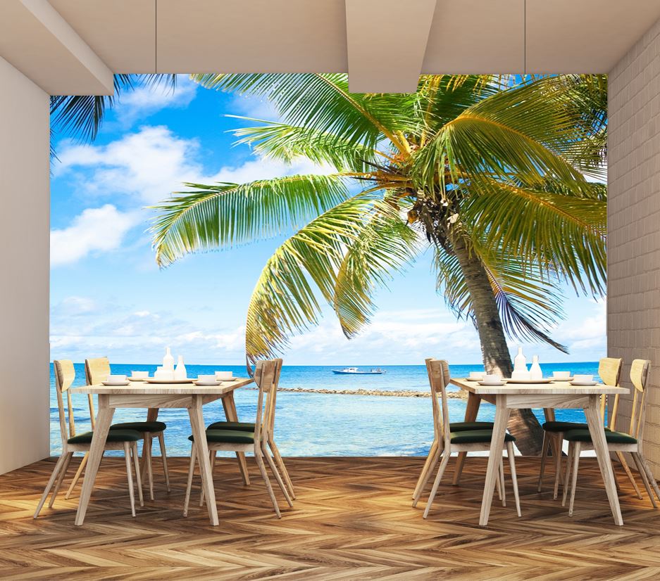 Wallpaper Murals Peel and Stick Removable Beach with Palm Trees High Quality