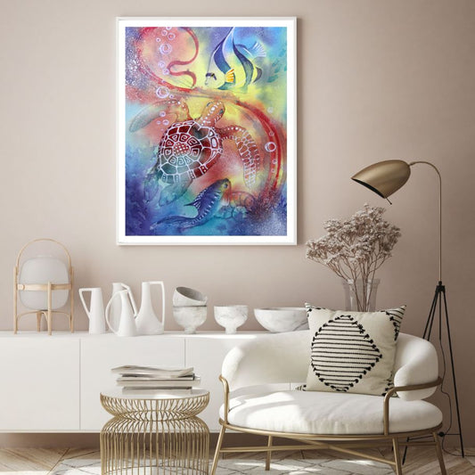 Fish & Turtle Watercolor Painting Home Decor Premium Quality Poster Print Choose Your Sizes