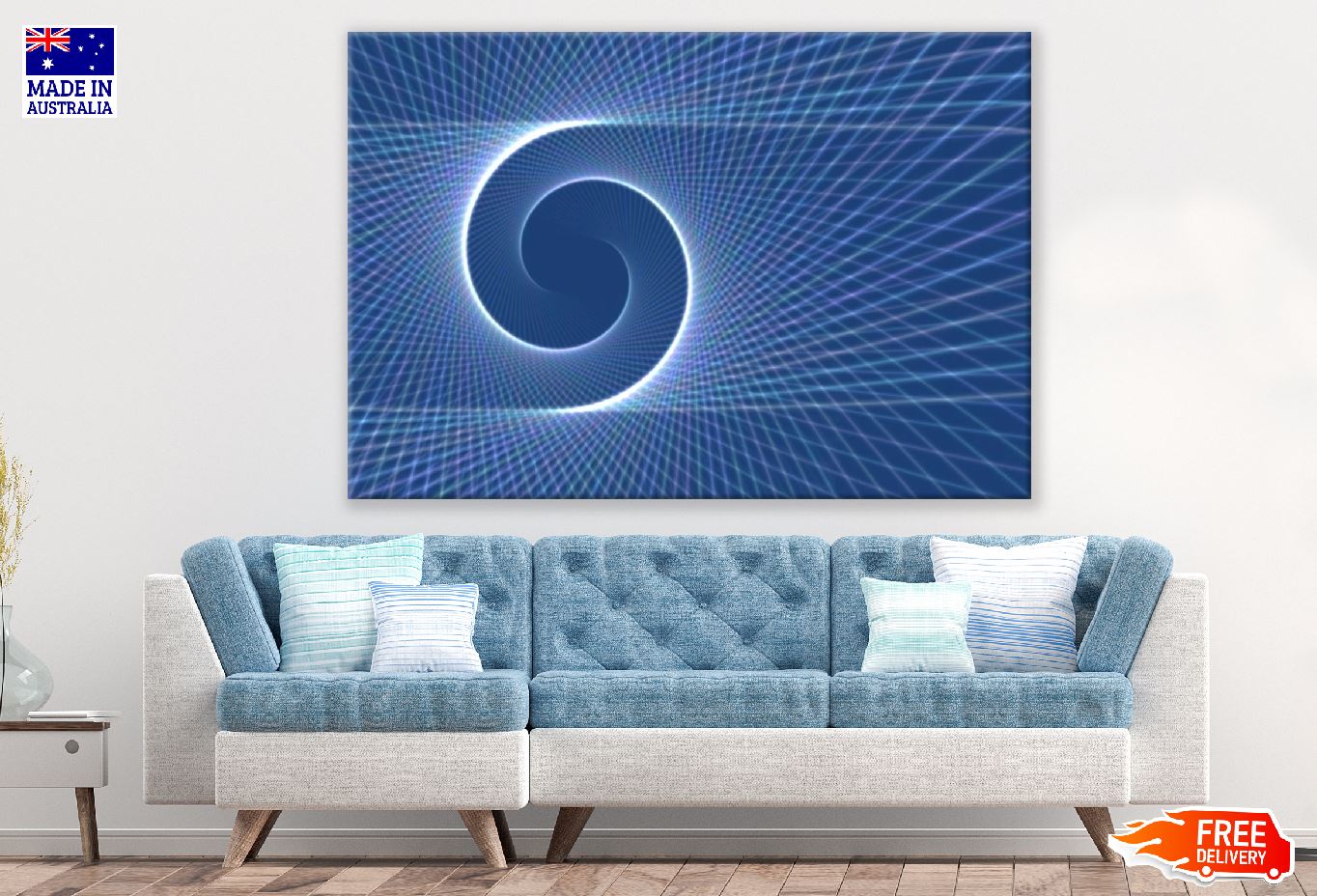 Blue White Spiral Abstract Design Print 100% Australian Made