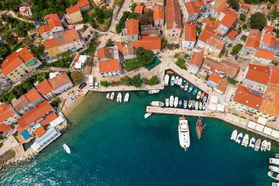 Aerial View of Valun Town in Cres Island Photograph Print 100% Australian Made