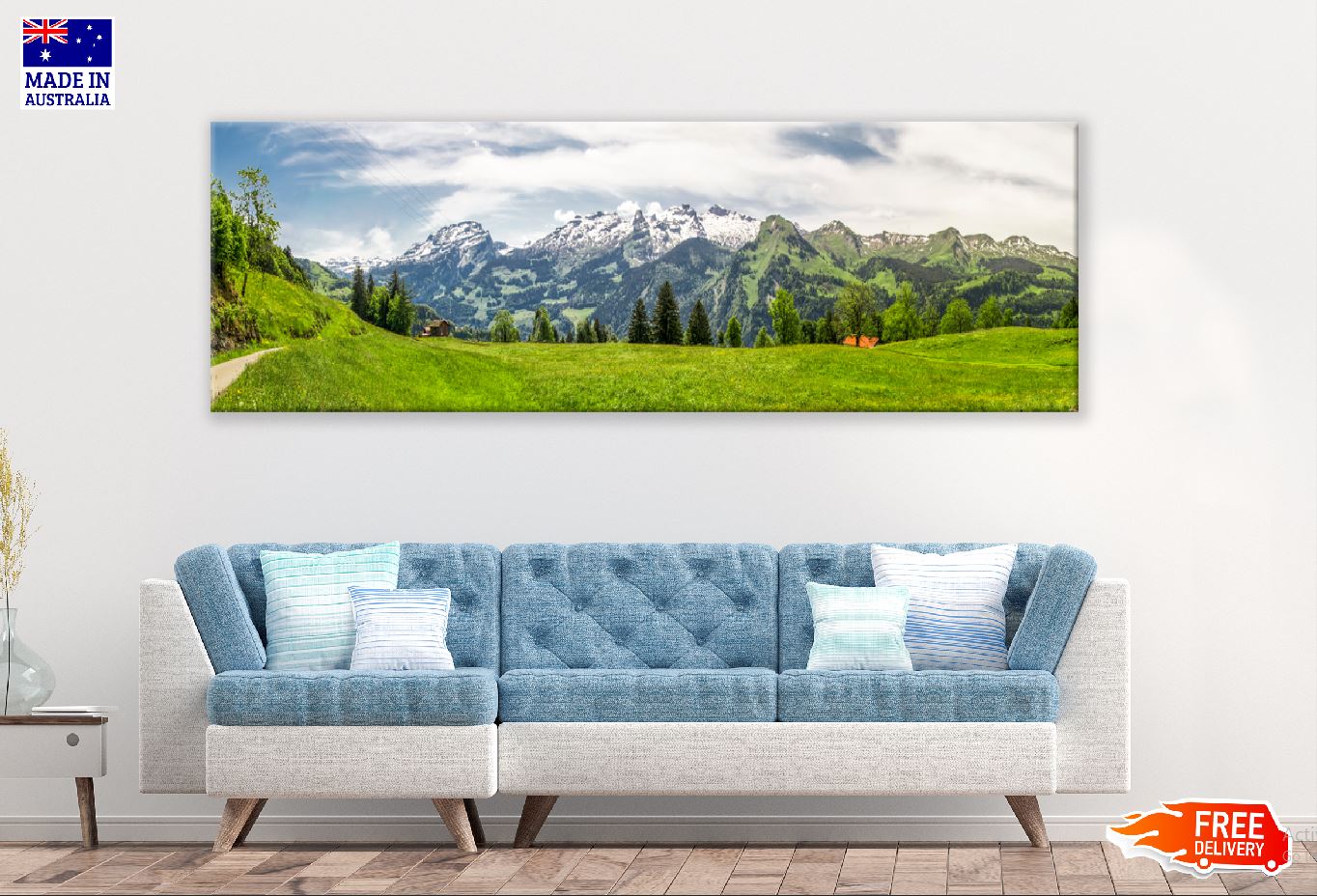 Panoramic Canvas Green Hill Mountains View Photograph High Quality 100% Australian Made Wall Canvas Print Ready to Hang
