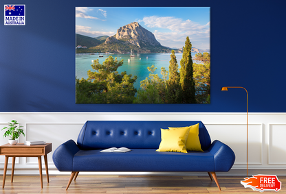 Boat & Rock On Sea Cloudy View Print 100% Australian Made