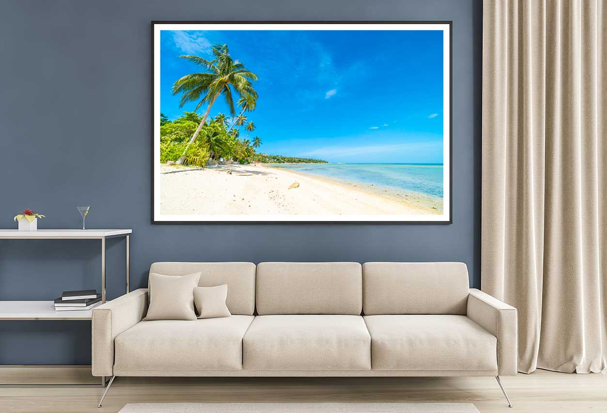 Palm Trees near Sea with Blue Sky Photograph Home Decor Premium Quality Poster Print Choose Your Sizes