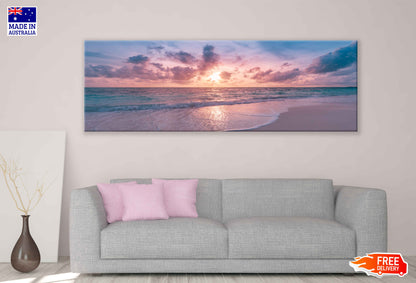 Panoramic Canvas Pink Sunset Sky Sea View Photograph High Quality 100% Australian Made Wall Canvas Print Ready to Hang