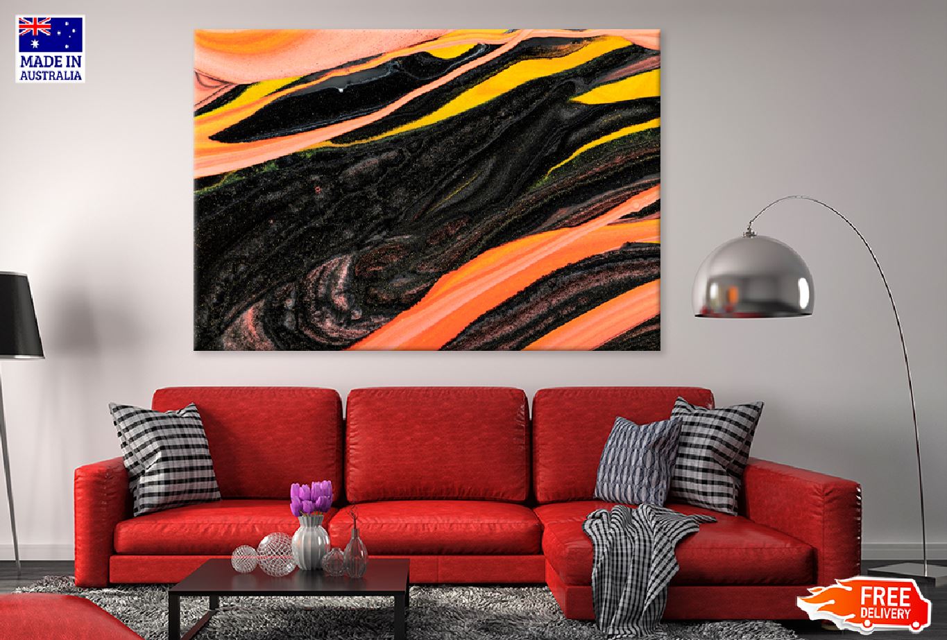 Black & Orange Fluid Abstract Design Print 100% Australian Made