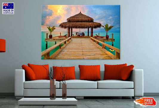 Tropical Hut on Sea Sunset View Photograph Print 100% Australian Made