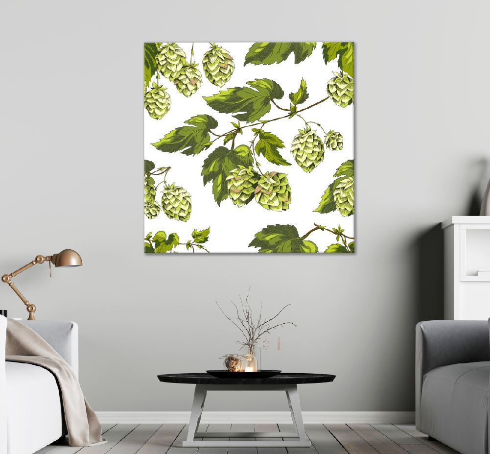 Square Canvas Beer Hops with Leaves Vector Art High Quality Print 100% Australian Made