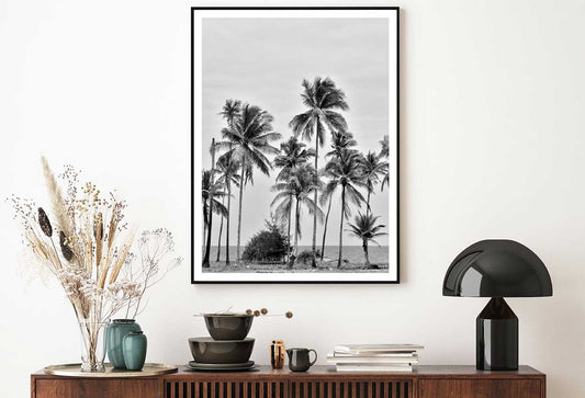 Coconut Palm Trees near Sea B&W View Home Decor Premium Quality Poster Print Choose Your Sizes