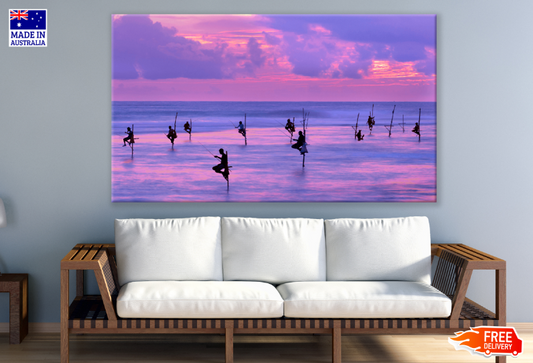 Fishermen on Stilts in Silhouette at the Sunset Print 100% Australian Made