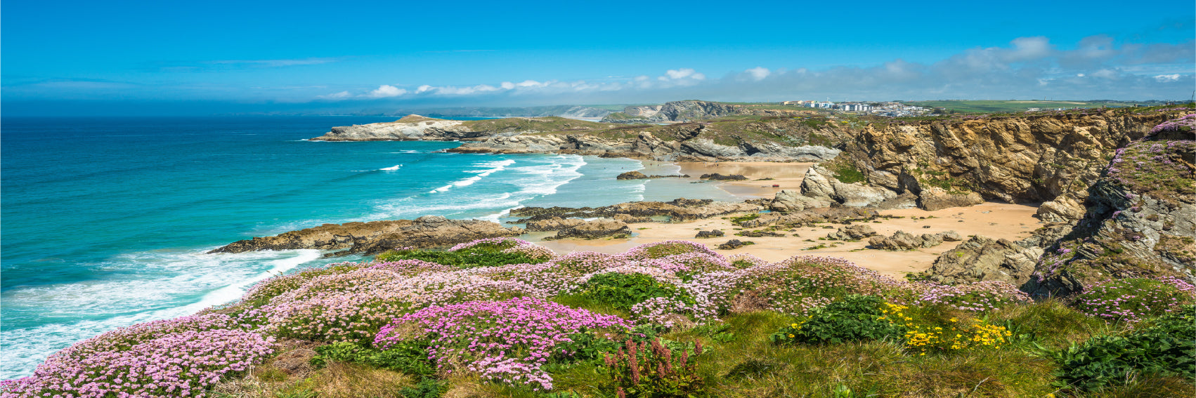 Panoramic Canvas Newquay Sea View Photograph UK High Quality 100% Australian Made Wall Canvas Print Ready to Hang