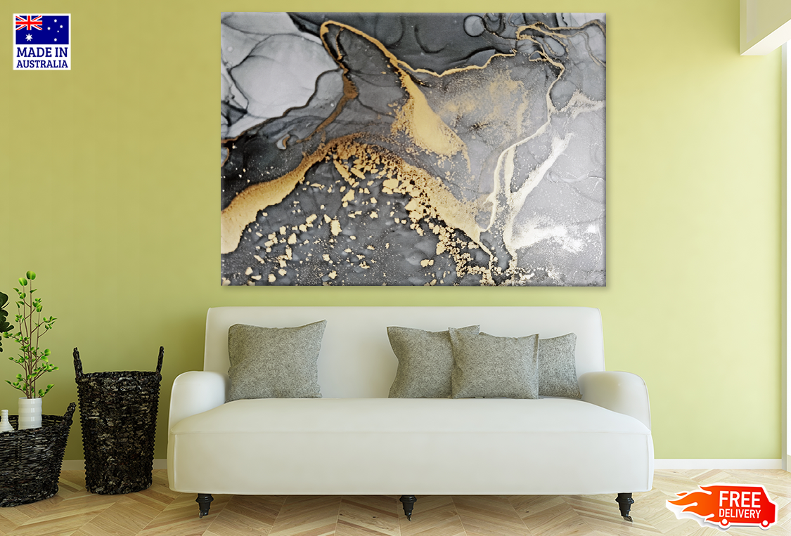 Gray White & Gold Abstract Design Print 100% Australian Made