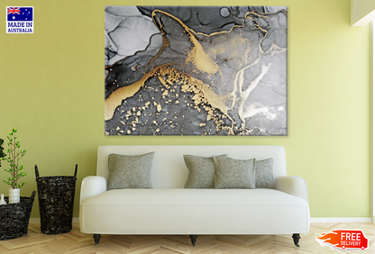 Gray White & Gold Abstract Design Print 100% Australian Made