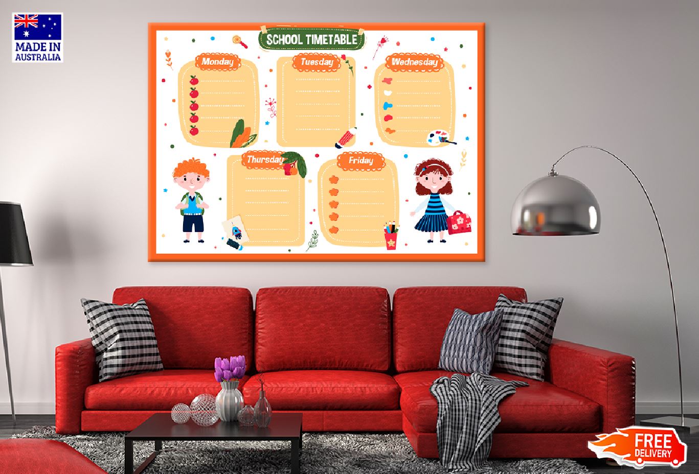 School Timetable for Children Vector Art Print 100% Australian Made