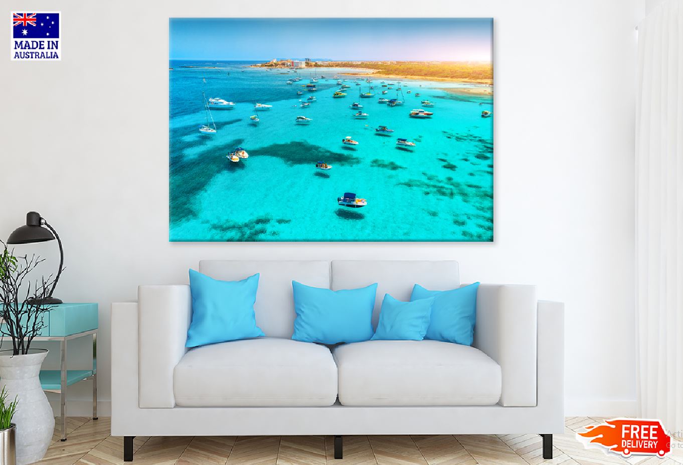 Boats on Mediterranean Sea Lagoon Photograph Print 100% Australian Made