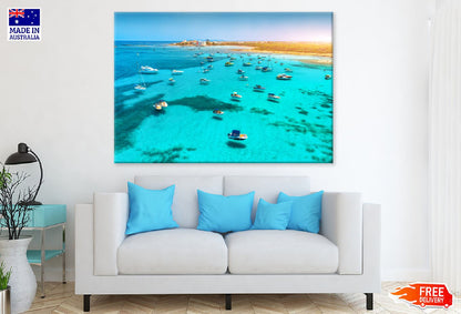 Boats on Mediterranean Sea Lagoon Photograph Print 100% Australian Made