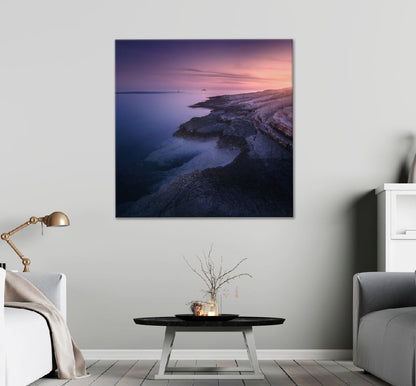 Square Canvas Rocky Coast & Pink Sunset Sea View Photograph High Quality Print 100% Australian Made