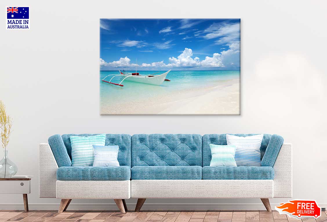 White Boat on Bantayan Island Philippines Print 100% Australian Made