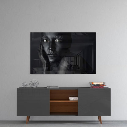 Woman in Black Closeup Print Tempered Glass Wall Art 100% Made in Australia Ready to Hang