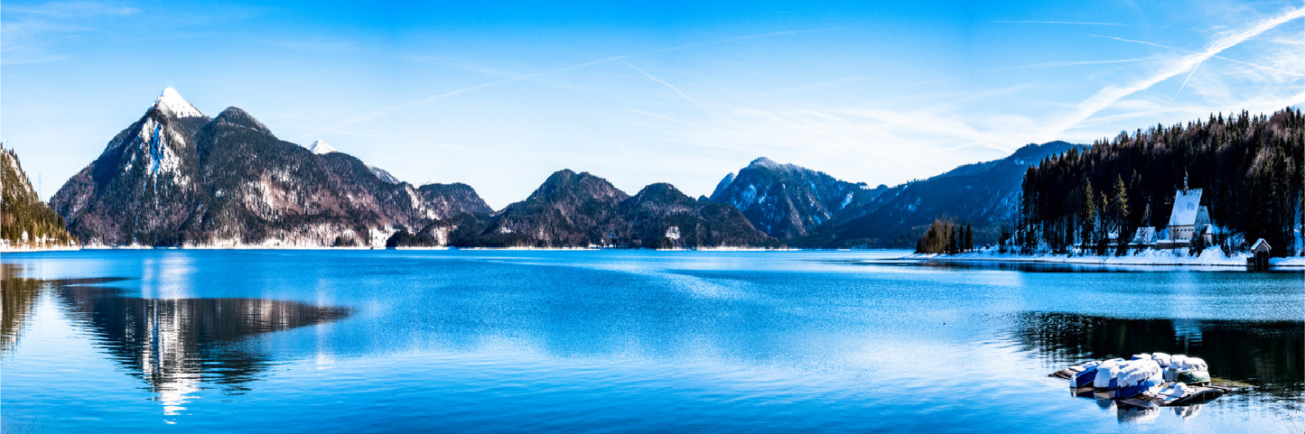 Panoramic Canvas Walchensee Lake & Mountains Photograph High Quality 100% Australian Made Wall Canvas Print Ready to Hang