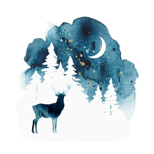 Square Canvas Animal, Sky, Moon & Forest Watercolor Vector High Quality Print 100% Australian Made