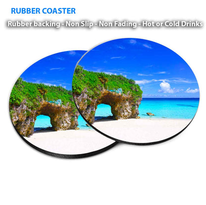 Mossy Cliff near Sandy Sea & Blue Sky Coasters Wood & Rubber - Set of 6 Coasters