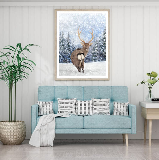 Deer in Snow Forest Photograph Home Decor Premium Quality Poster Print Choose Your Sizes