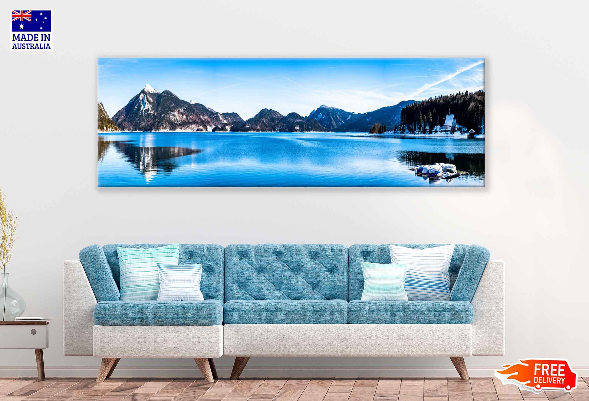 Panoramic Canvas Walchensee Lake & Mountains Photograph High Quality 100% Australian Made Wall Canvas Print Ready to Hang