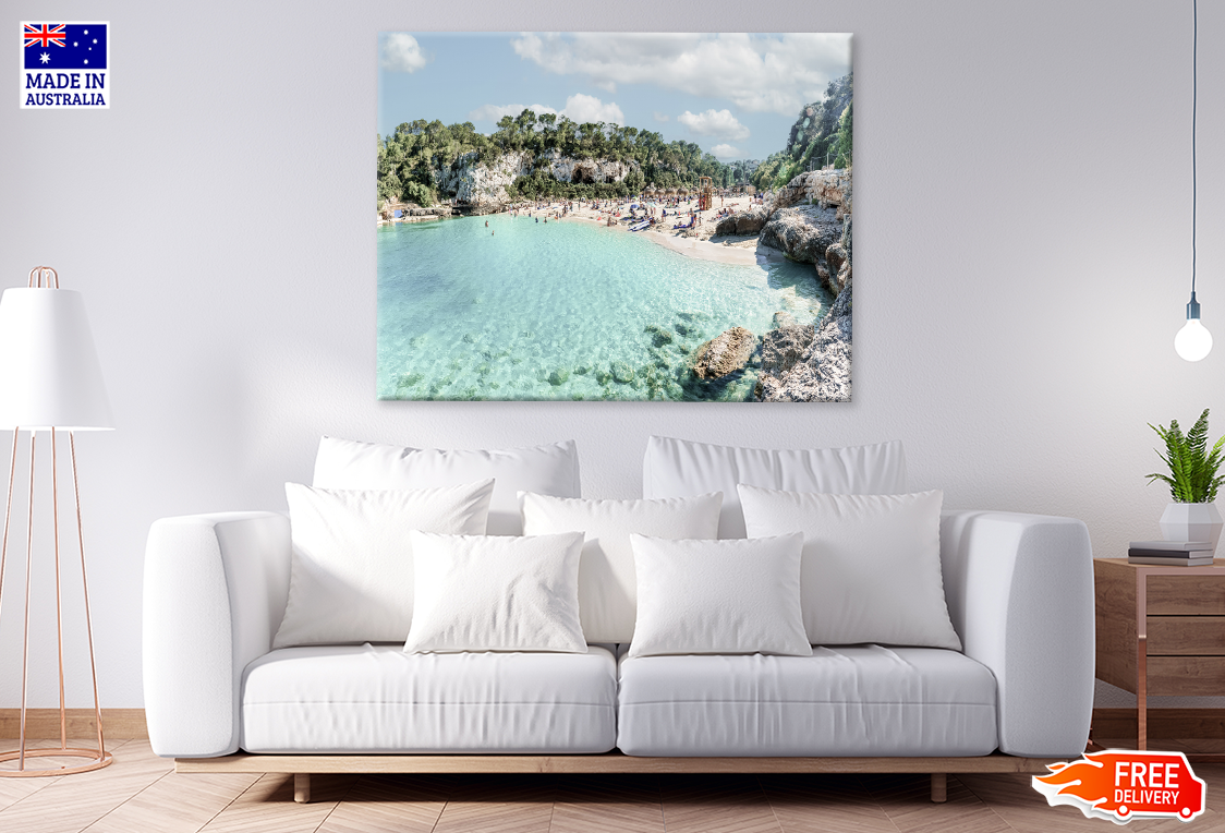 Rocks On Sea & Mountain View Print 100% Australian Made