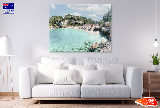 Rocks On Sea & Mountain View Print 100% Australian Made