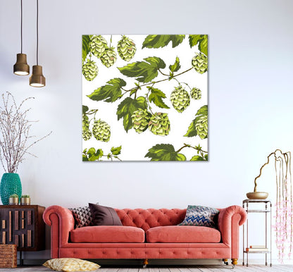 Square Canvas Beer Hops with Leaves Vector Art High Quality Print 100% Australian Made