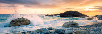 Panoramic Canvas Sea Waves on Stone View Photograph High Quality 100% Australian Made Wall Canvas Print Ready to Hang