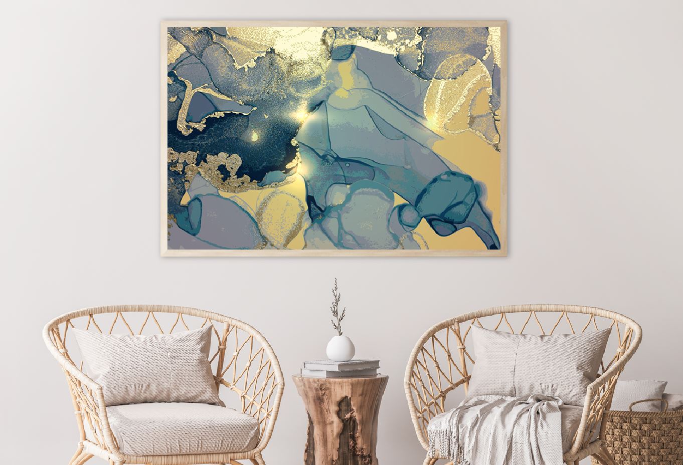Blue & Gold Fluid Abstract Design Home Decor Premium Quality Poster Print Choose Your Sizes
